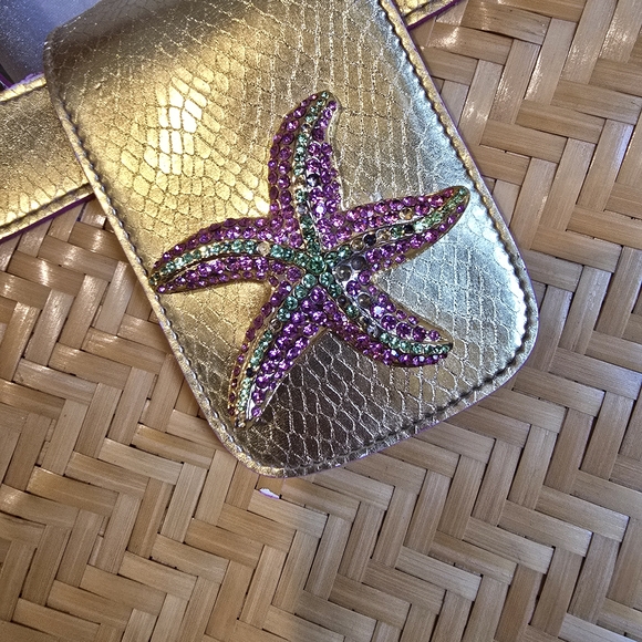 Lilly Pulitzer Straw Tote Bag With Gold Trim And Starfish Embellishment - Picture 3 of 16